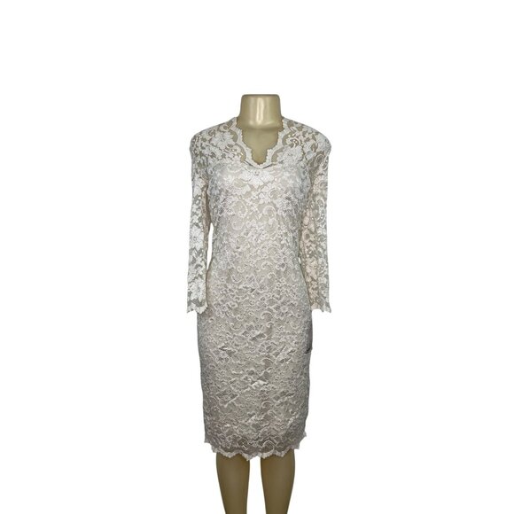 Frank Lyman Womens Ivory Lace Long Sleeve Sheath Dress Size S - Picture 1 of 7
